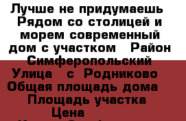 Лучше не придумаешь! Рядом со столицей и морем современный дом с участком › Район ­ Симферопольский › Улица ­ с. Родниково › Общая площадь дома ­ 42 › Площадь участка ­ 1 000 › Цена ­ 3 350 000 - Крым, Симферополь Недвижимость » Дома, коттеджи, дачи продажа   . Крым,Симферополь